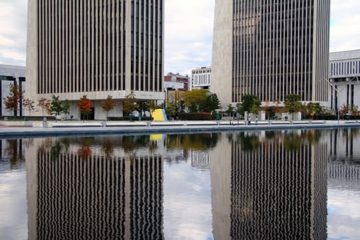 Double governmental reflections on Empire State Plaza in Albany