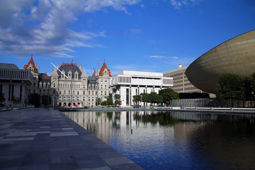 New York State Capitol building and the Egg in Empire State Plaza in Albany