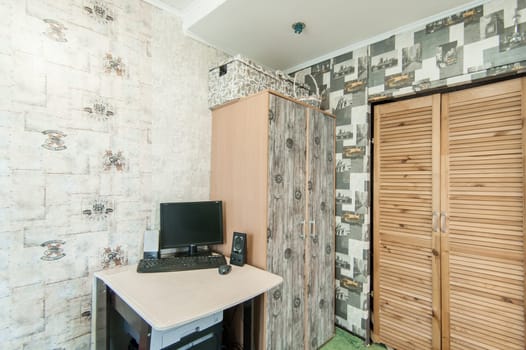 Russia, Moscow- May 20, 2019: interior room apartment. standard repair decoration in hostel. townhouse