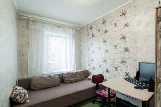 Russia, Moscow- May 20, 2019: interior room apartment. standard repair decoration in hostel. townhouse