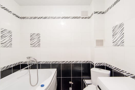 Russia, Moscow- May 20, 2019: interior room apartment. standard repair decoration in hostel. bathroom and toilet