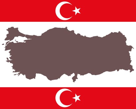 Landkarte der Türkei auf Hintergrund mit Fahne
