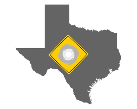 Karte von Texas mit Verkehrsschild Sturmwarnung