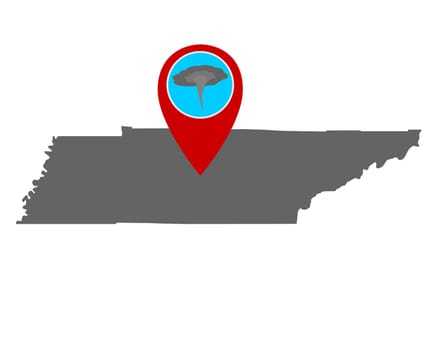 Karte von Tennessee und Pin Tornadowarnung