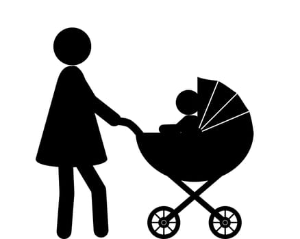 Frau schiebt Kinderwagen