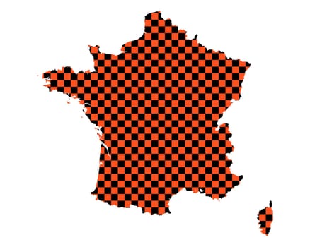 Map of France in checkerboard pattern