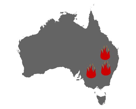 Karte von Australien und Feuersymbol