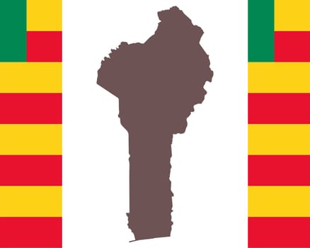 Landkarte von Benin auf Hintergrund mit Fahne