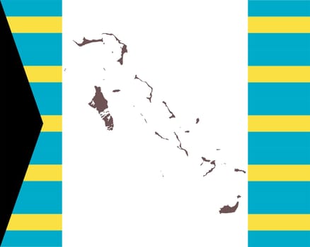 Landkarte der Bahamas auf Hintergrund mit Fahne