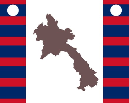 Landkarte von Laos auf Hintergrund mit Fahne
