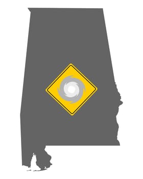 Karte von Alabama mit Verkehrsschild Sturmwarnung