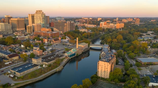 Saturated early morning light hits the buildings and architecture of downtown Wilmington Delaware