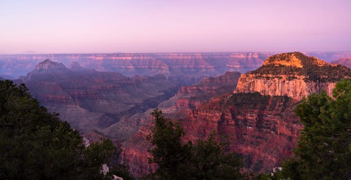 Scene from a viewpoint along the south rim of the Grand Canyon in Arizona USA