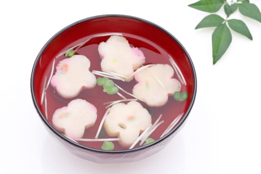 Japanese food, Osuimono soup of fu and vegetables in a bowl