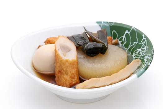 Japanese food, Oden in a bowl on white background