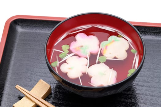 Japanese food, Osuimono soup of fu and vegetables in a bowl