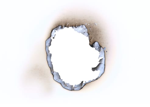 Detail of the burnt throughhole in a blank paper