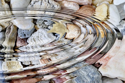 Water ripples above sea shells and starfish - digitally altered