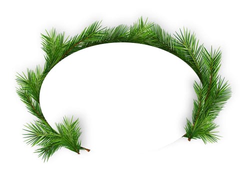 Christmas Oval Frame with Coniferous Twigs on White Background - Abstract  Illustration, Vector