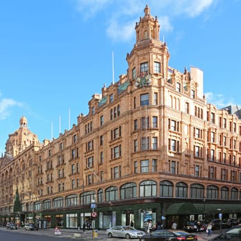 LONDON, UNITED KINGDOM - NOVEMBER 19, 2013: Harrods a Luxury Department Store on Brompton Road, Knightsbridge in London, United Kingdom.