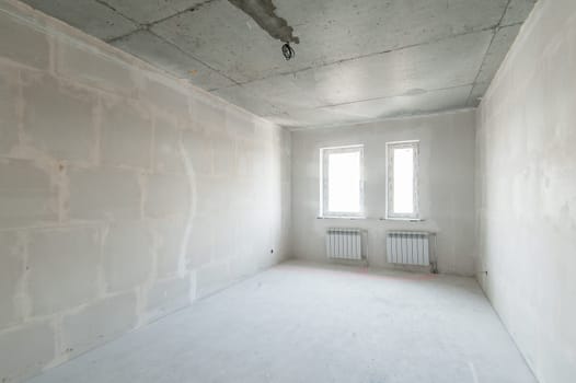 Russia, Moscow- May 21, 2019: interior room apartment. standard repair decoration. rough repair for self-finishing. finishing stage of construction