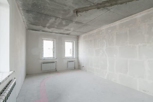 Russia, Moscow- May 21, 2019: interior room apartment. standard repair decoration. rough repair for self-finishing. finishing stage of construction