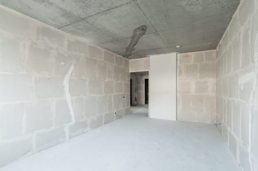 Russia, Moscow- May 21, 2019: interior room apartment. standard repair decoration. rough repair for self-finishing. finishing stage of construction