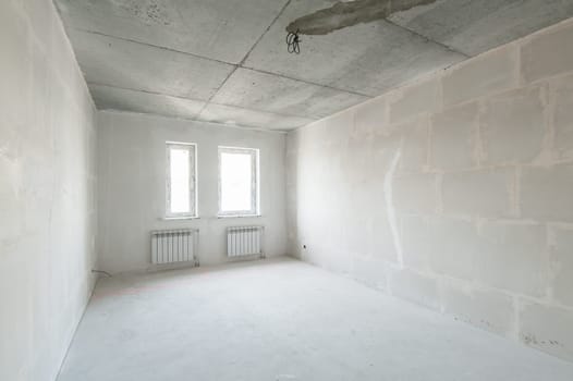 Russia, Moscow- May 21, 2019: interior room apartment. standard repair decoration. rough repair for self-finishing. finishing stage of construction
