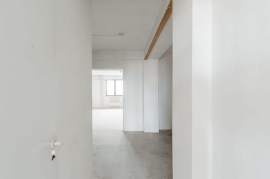 Russia, Moscow- May 21, 2019: interior room apartment. standard repair decoration. rough repair for self-finishing. finishing stage of construction