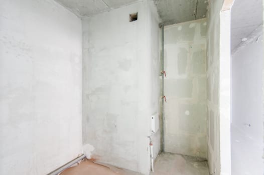 Russia, Moscow- May 21, 2019: interior room apartment. standard repair decoration. rough repair for self-finishing. finishing stage of construction