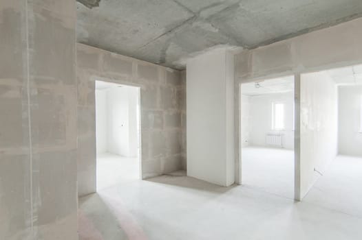Russia, Moscow- May 21, 2019: interior room apartment. standard repair decoration. rough repair for self-finishing. finishing stage of construction