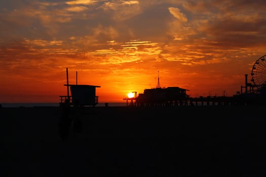 Sunset in Santa Monica behind the famous pier