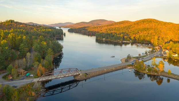 Fall color is more saturated at sunset near Long Lake Adirondack Park Mountains