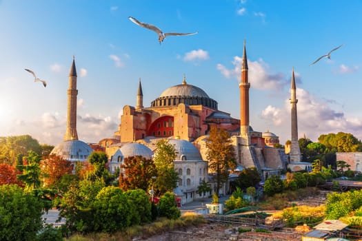 Hagia Sophia view, sunny day in Istanbul.