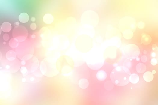 Abstract blurred fresh vivid spring summer light delicate pastel yellow pink white yellow bokeh background texture with bright circular soft color lights. Beautiful backdrop illustration.