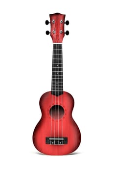 The Red ukulele guitar isolated on the white background