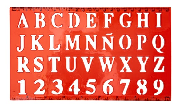 Orange Ruler with letter template on white background
