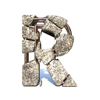 Concrete fracture font Letter R 3D render illustration isolated on white background
