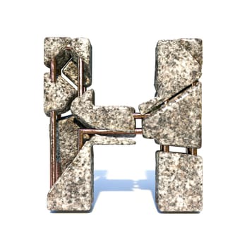 Concrete fracture font Letter H 3D render illustration isolated on white background