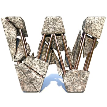 Concrete fracture font Letter W 3D render illustration isolated on white background