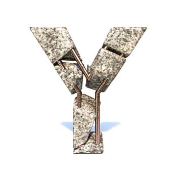 Concrete fracture font Letter Y 3D render illustration isolated on white background