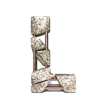 Concrete fracture font Letter L 3D render illustration isolated on white background