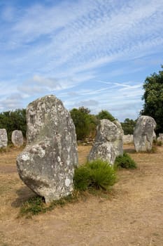 Alignment of Kerzerho - archaeological site with menhirs rows - located about 8 km northwest of Carnac in the village of Erdeven department of Morbihan in Brittany, France