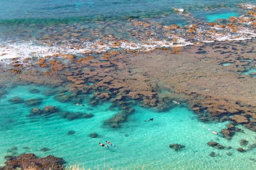 The reef and the turquoise water oh Hanauma bay