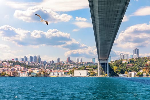 The Bosphorus under the bridge, Istanbul, Turkey.