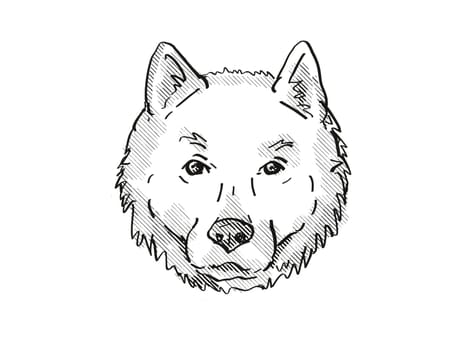 Retro cartoon style drawing of head of a Harrier Dog, a domestic canine breed on isolated white background done in black and white.