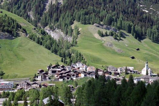 The mountain village of Splugen in Switzerland