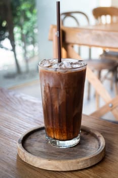 Delicious iced coffee and milk chocolate melt drink, stock photo