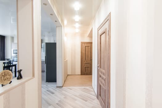 Russia, Moscow- May 29, 2019: interior room apartment. standard repair decoration in hostel. room doors, repair