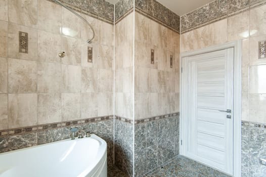 Russia, Moscow- May 29, 2019: interior room apartment. standard repair decoration in hostel. bathroom and toilet